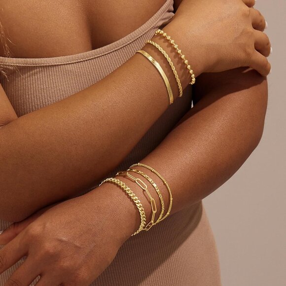 Gold-Style 05 Dainty Stack Beaded, Cuban,Pearl,Bracelets Jewelry Gifts for Women - Picture 4 of 7